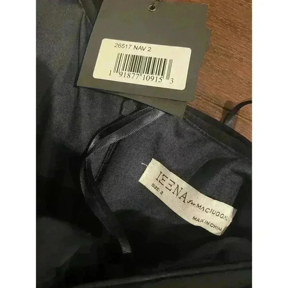 Mac Duggal Foldover Off the Shoulder Slit Gown 2 Maxi Dress Navy Trumpet Ruched - Picture 8 of 8